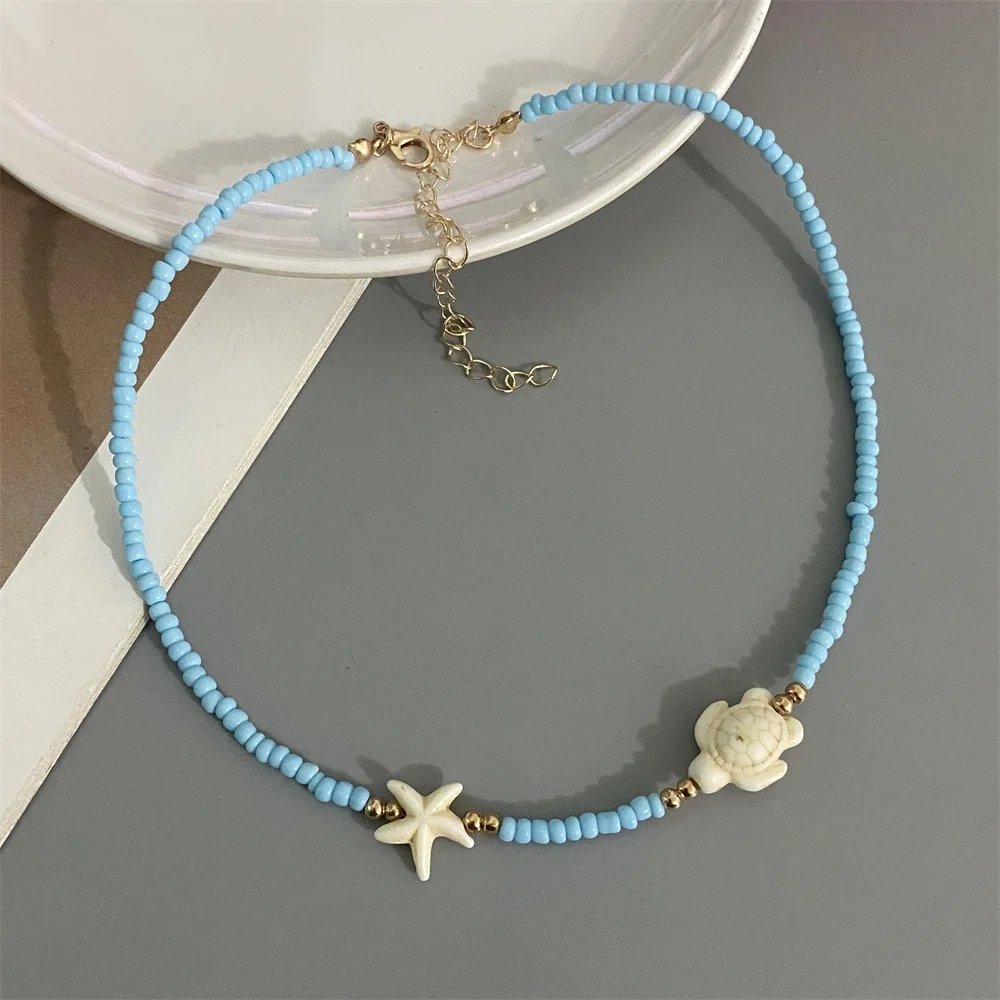 2026 New Fashion Starfish Tortoise Choker Necklace for Women Handmade Seed Beads Bohemian Necklace Gift for Friend Wholesale