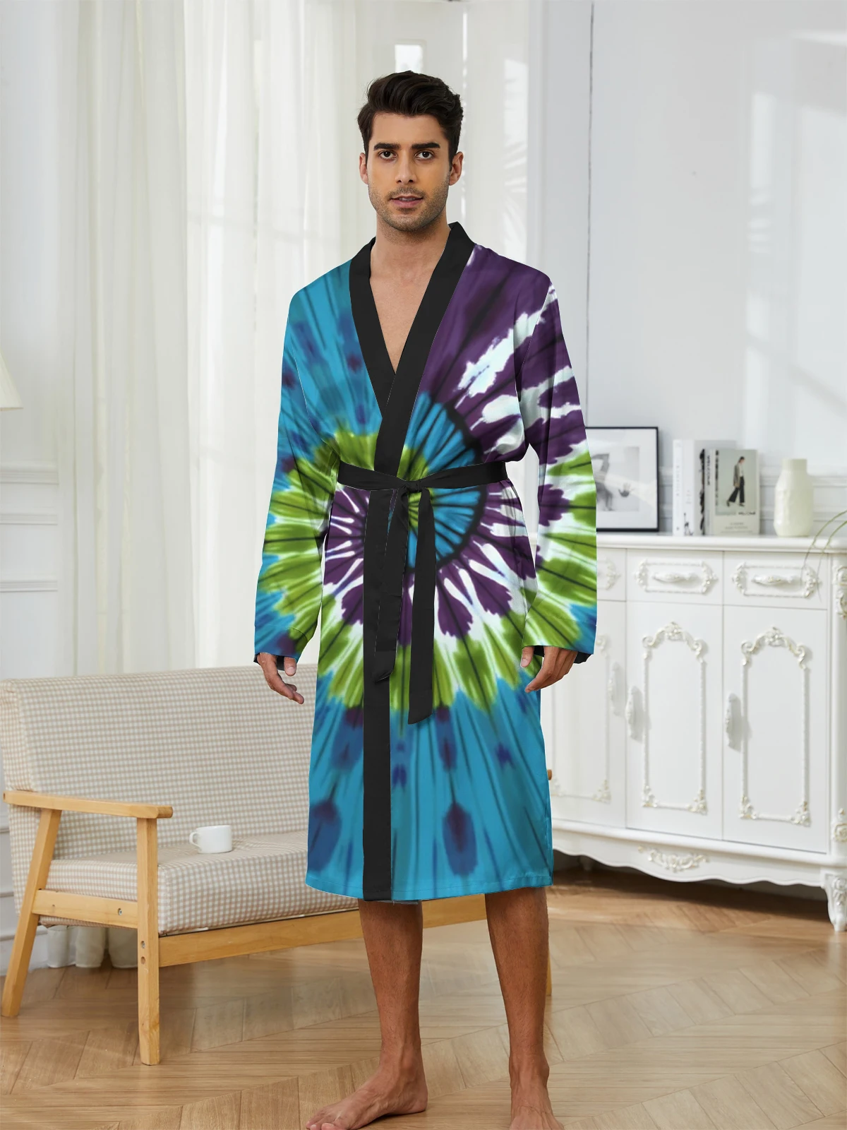 Men's Bathrobe 2026 Pajama Bathrobe Men's Printed Long Pajama Fun Pajama, Quick Drying and Non Fading