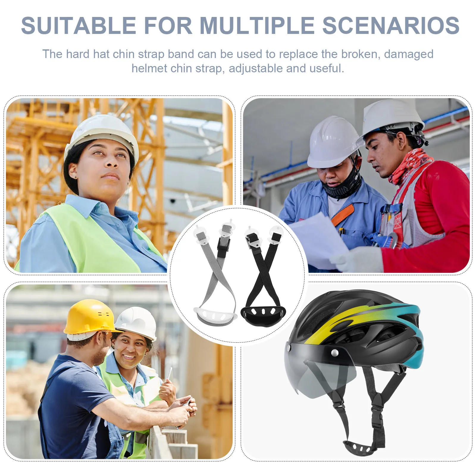 2Pcs Adjustable Hard Hat Chin Strap Elastic Pe Construction Grade Universal Fit for Helmet Stability Safety Lifting and