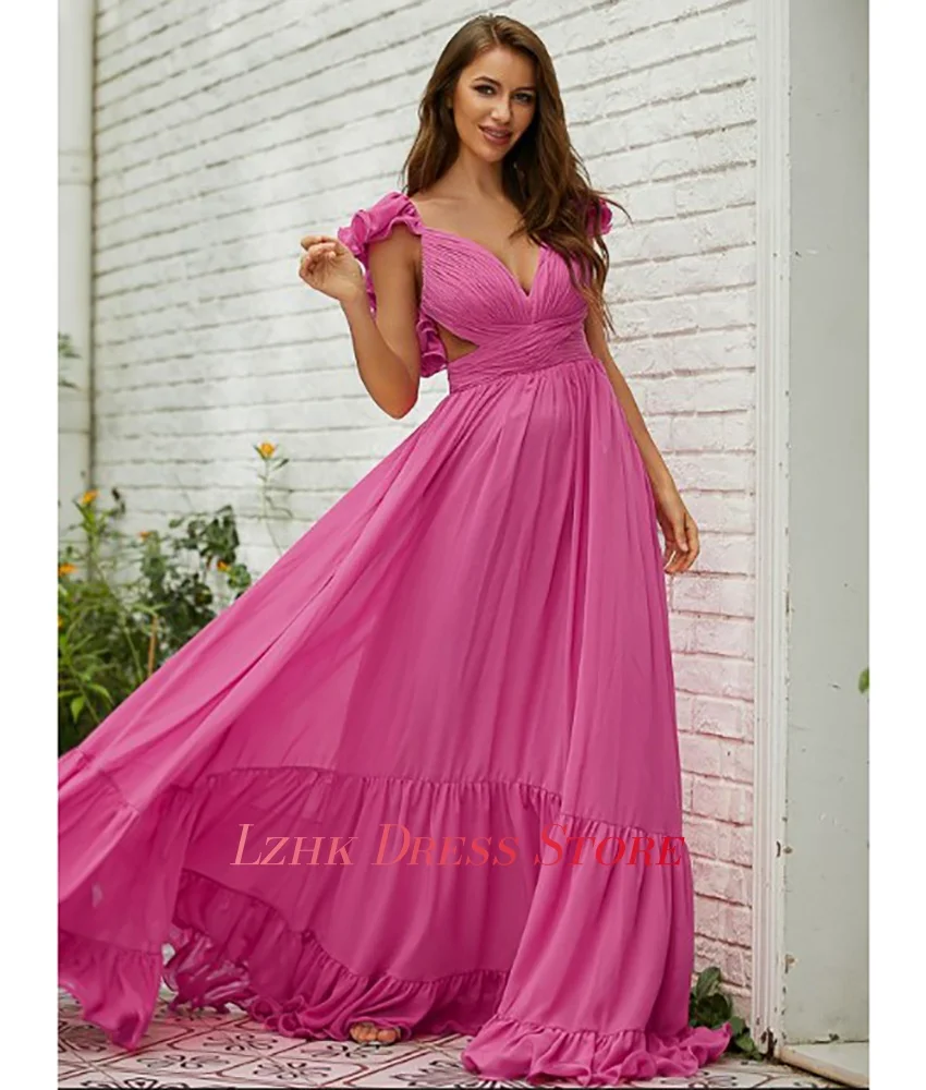 تخصيص مثير جيرسي ألف خط الكشكشة مساء اللباس حساسة أكمام الخامس الرقبة الطابق طول Fستان Shret نسائي