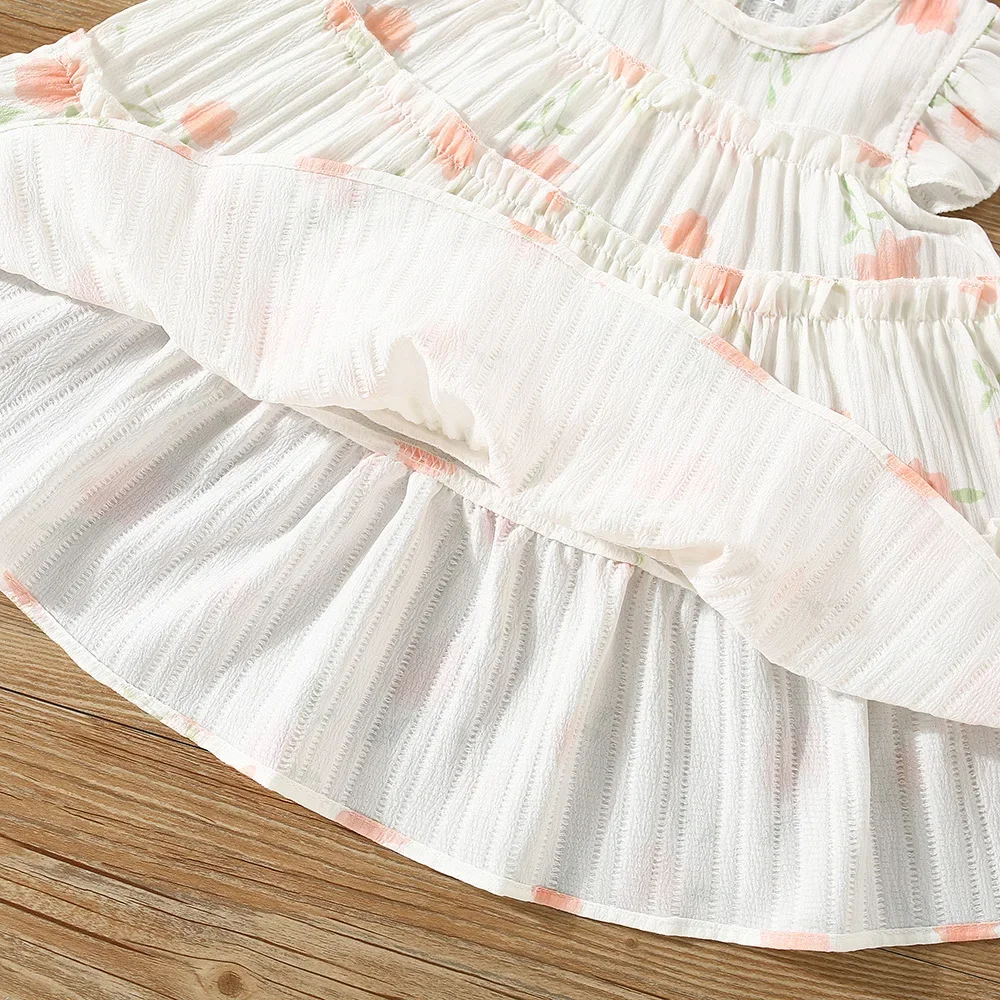 (0-3 Years Old) Summer Baby Girl Cotton Full of Small Flowers Flying Sleeve Dress Cute Princess Dress for Girls