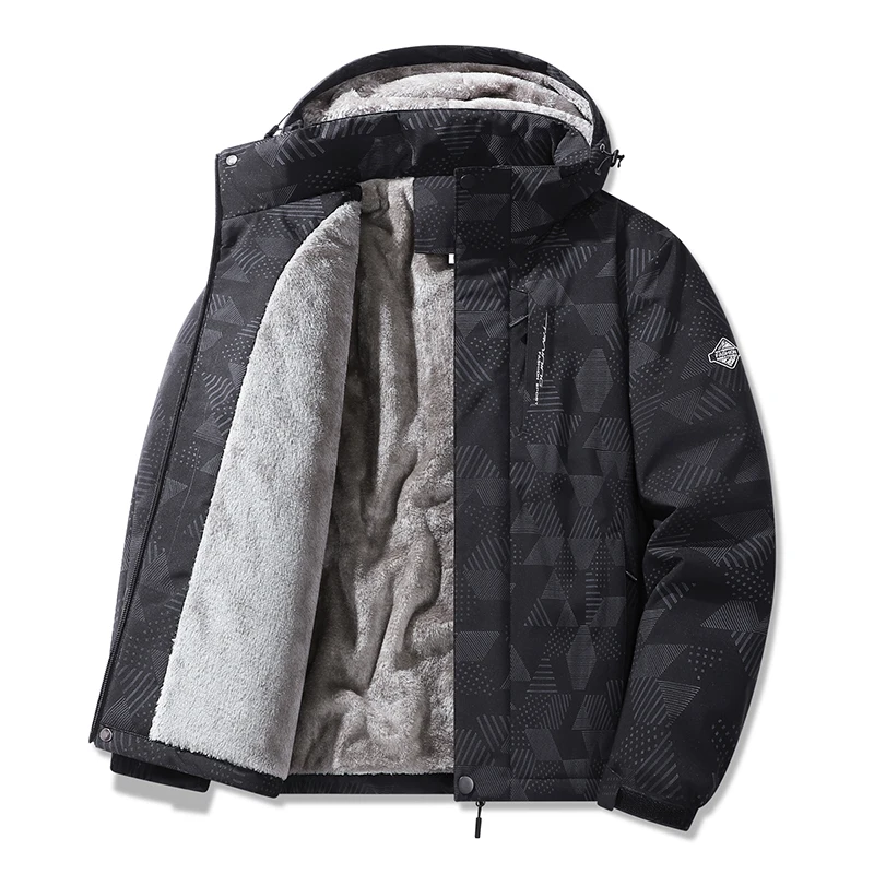 New Fashion Removable Hat Men Coat Outdoors Fleece Thicken Casual Printing Parka Winter Windproof Versatile Keep Warm Jacket Men