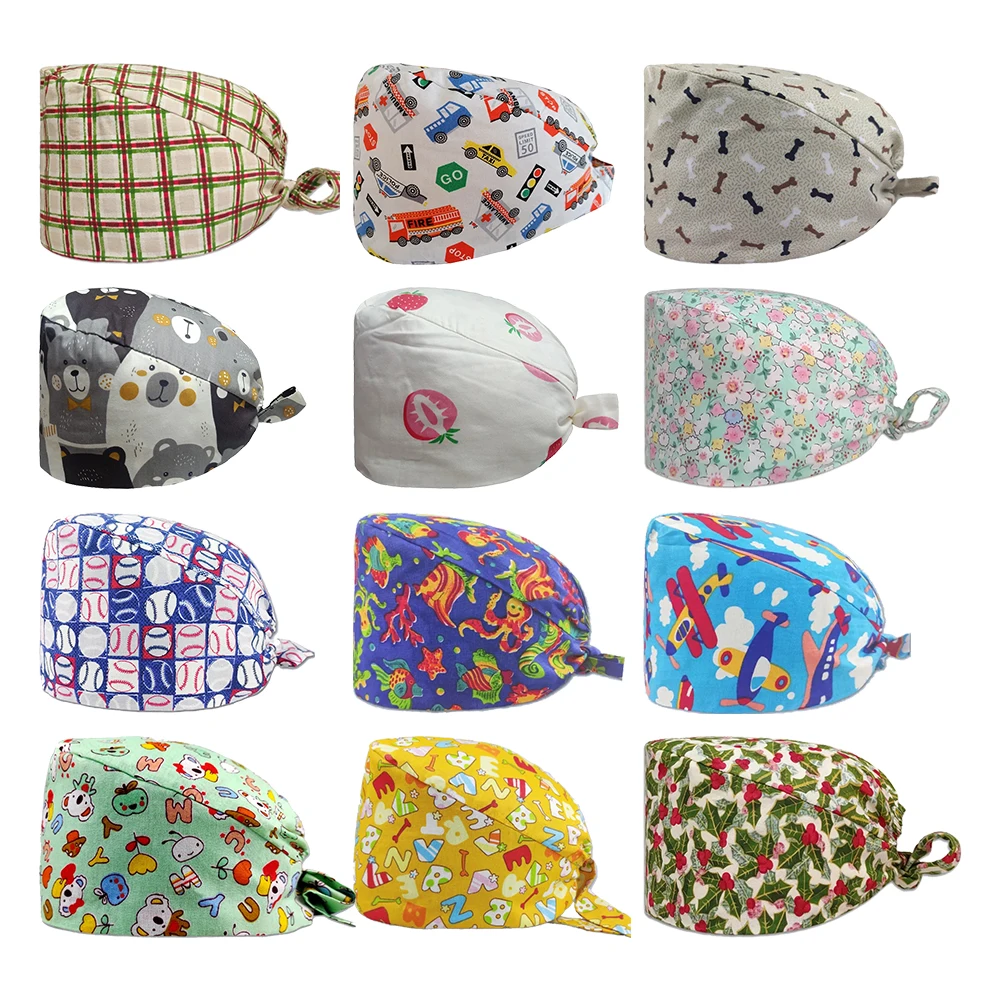 

Multicolor Unisex 100% Cotton Tieback Medical Surgical Hat Doctor Clinical Lab Cap Nurse Dentist Beautician Pet Clinic Scrub Hat