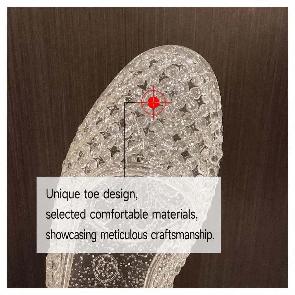 New Glitter Inlay Jelly Shoe Hollow Out Crystal Look Beach Shoe Flat Sole Breathable Hollow Shoe Summer Outfit
