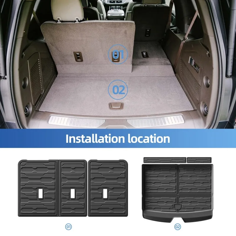 For Chevrolet Suburban / GMC Yukon XL 2021-2024 7-Seater TPE 3D Floor Mats Full Set Waterproof Floor Liners With Cargo Trunk Mat view 3