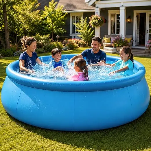 Round PVC Inflatable Swimming Pool for Kids Adults with Air Pump & Circulation Pump Portable Outdoor Pool Summer Party