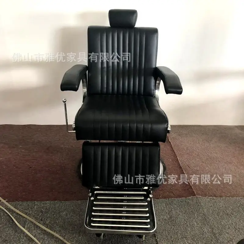 Cross-border men's haircut chair can be reclined hair salon lift shaving retro oil head large chair hair salon special hair cutt