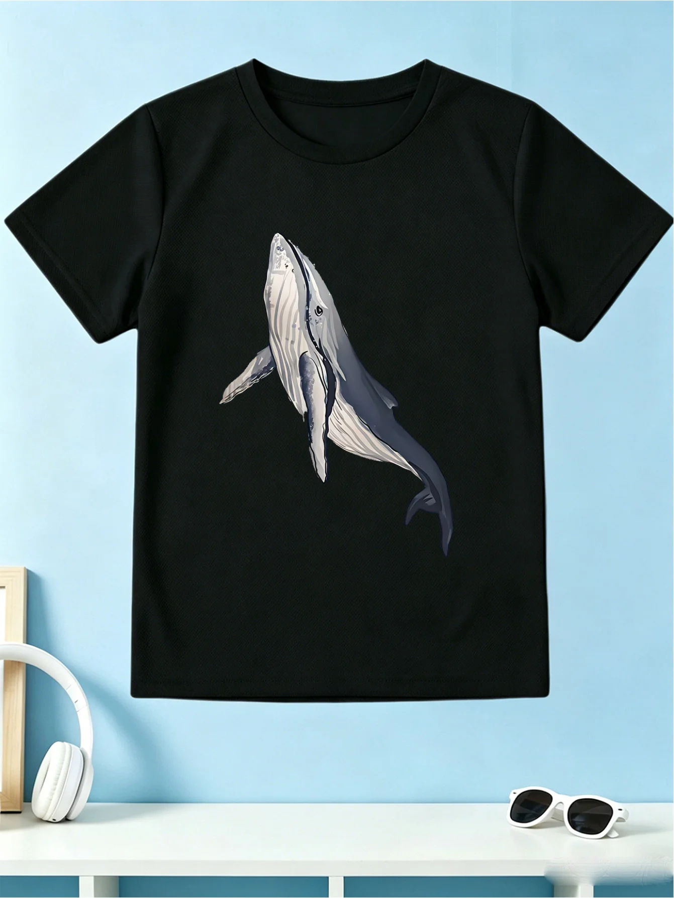 Hand Drawn Big Whale Ocean Marine Animal Graphic Print T Shirt Family Matching Boys Girls Kids Short Sleeve Daily Tees