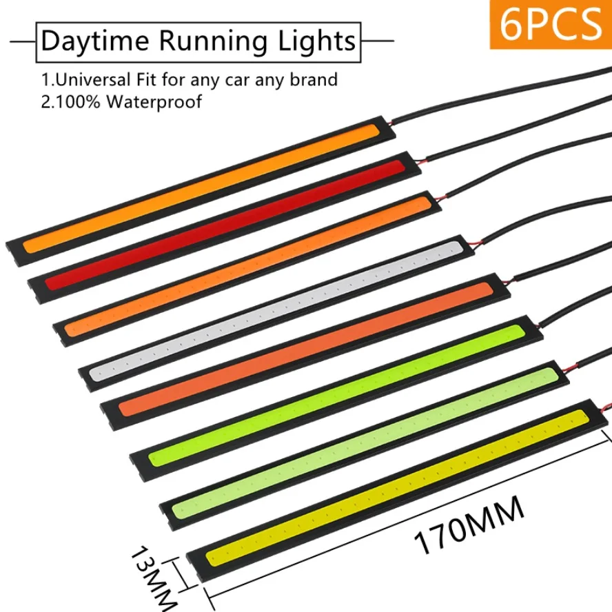 6Pcs 17cm Universal Car LED Strip Light Waterproof Daytime Running Light COB DRL Car LED Strip Auto Interior Car Styling Lamp