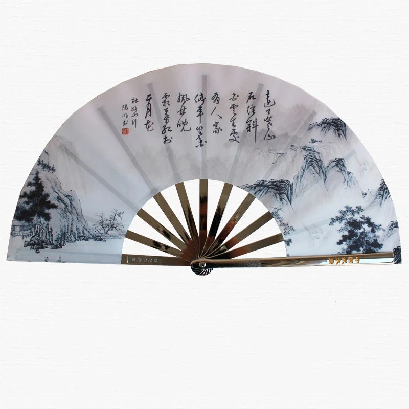 Zinc Aluminum Alloy Weighted Kung Fu Fan Tai Chi Fan Martial Arts Fan Martial Arts Fan Sound Fan Car Defense Metal Photo Prop