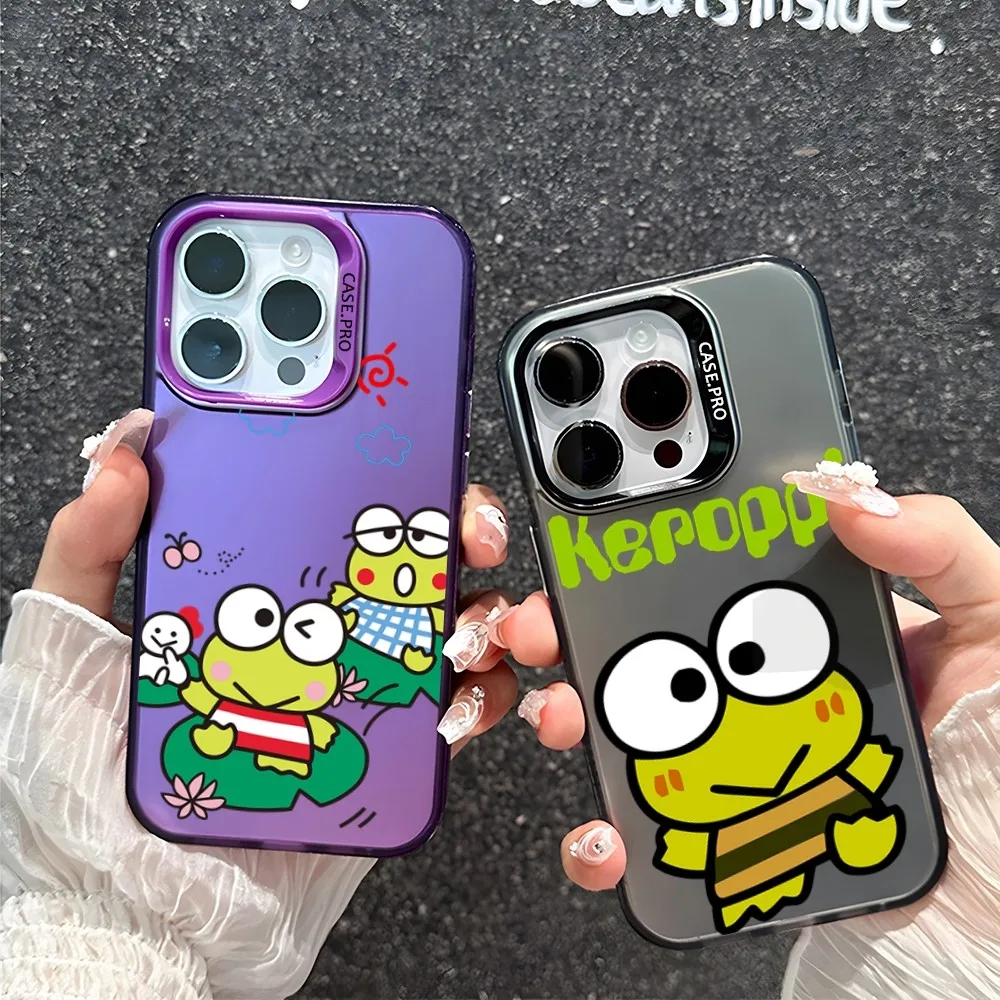 K-KeroppiS Cute Phone Case Matte Colored Silver For IPhone 15 14 13 12 11 Pro Max Plus XS X Shockproof Hard Cover