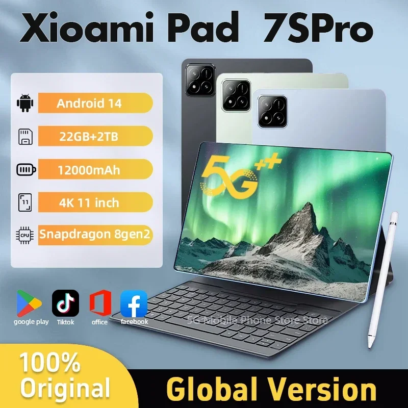 

2025 New7S Pro Original Global Edition Tablet PC Pad Snapdragon 8gen2 HD 4K 22GB + 2TB Android 14 5G Tablet with Dual SIM WIFI