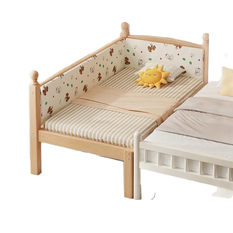Solid wood children's bed with lifting baby boy girl princess single side bed widened splicing bed