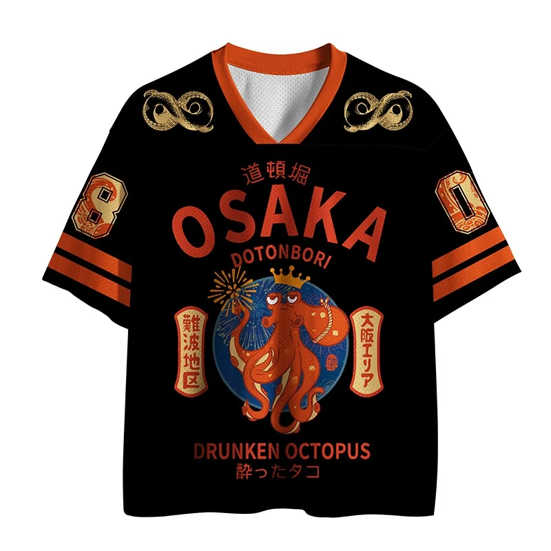 Japanese Classic Pattern Fun 3D Sports Fitness Men's and Women's V-neck T-shirt Children's Street Wear Outdoor Casual Top