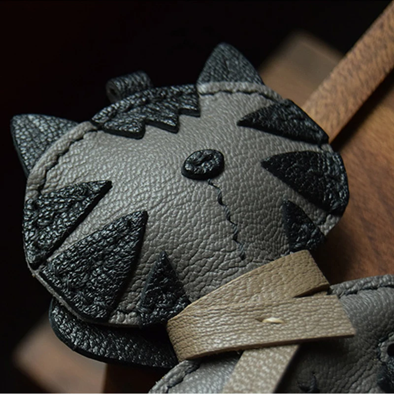 Handmade Leather Rogdoll Cat Keychain Bag Charm Cute Kitten KeyRing image 5