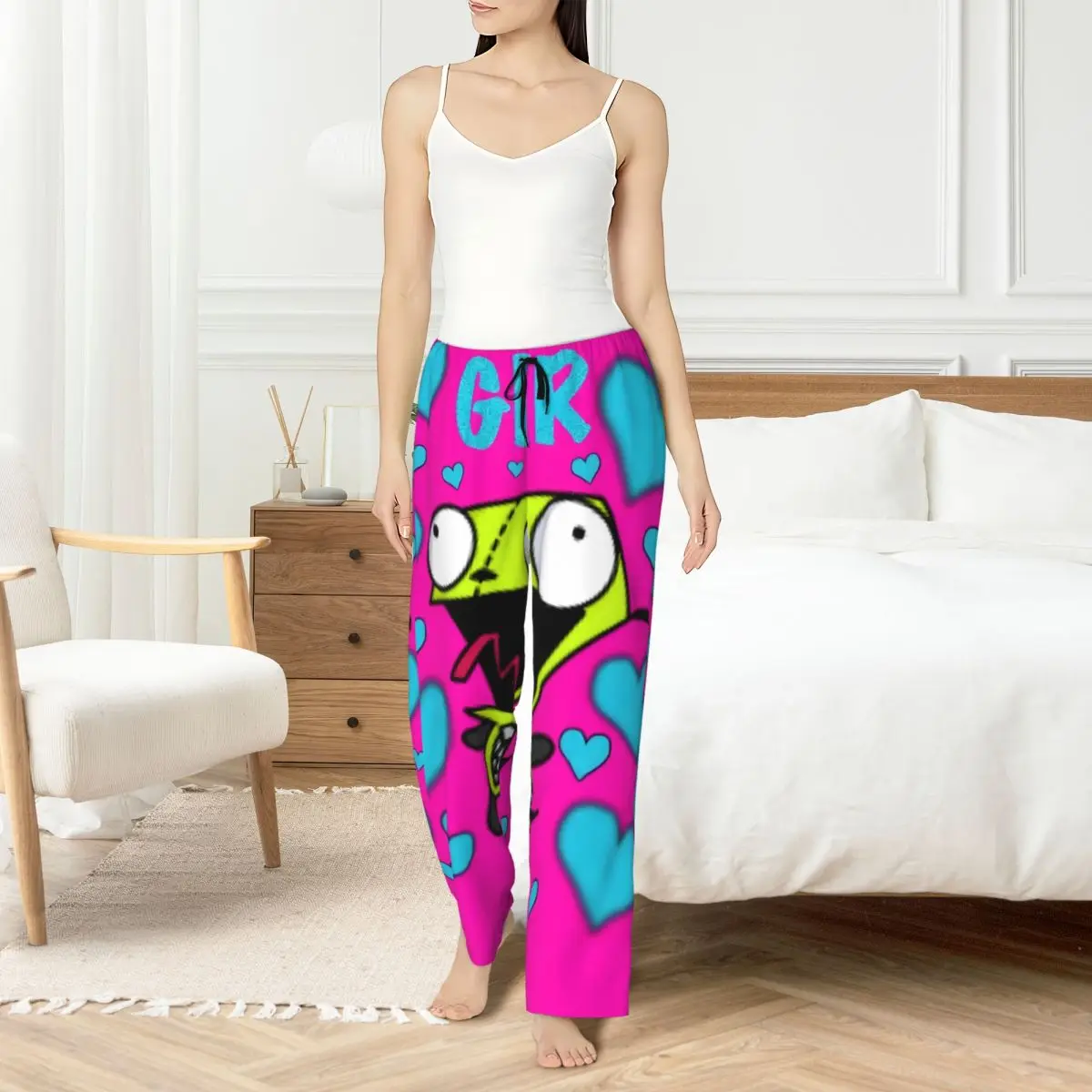 Custom Women's I-Invader Z-Zim Cartoon Pajama Pants Printed Sleep Sleepwear Bottoms with Pockets