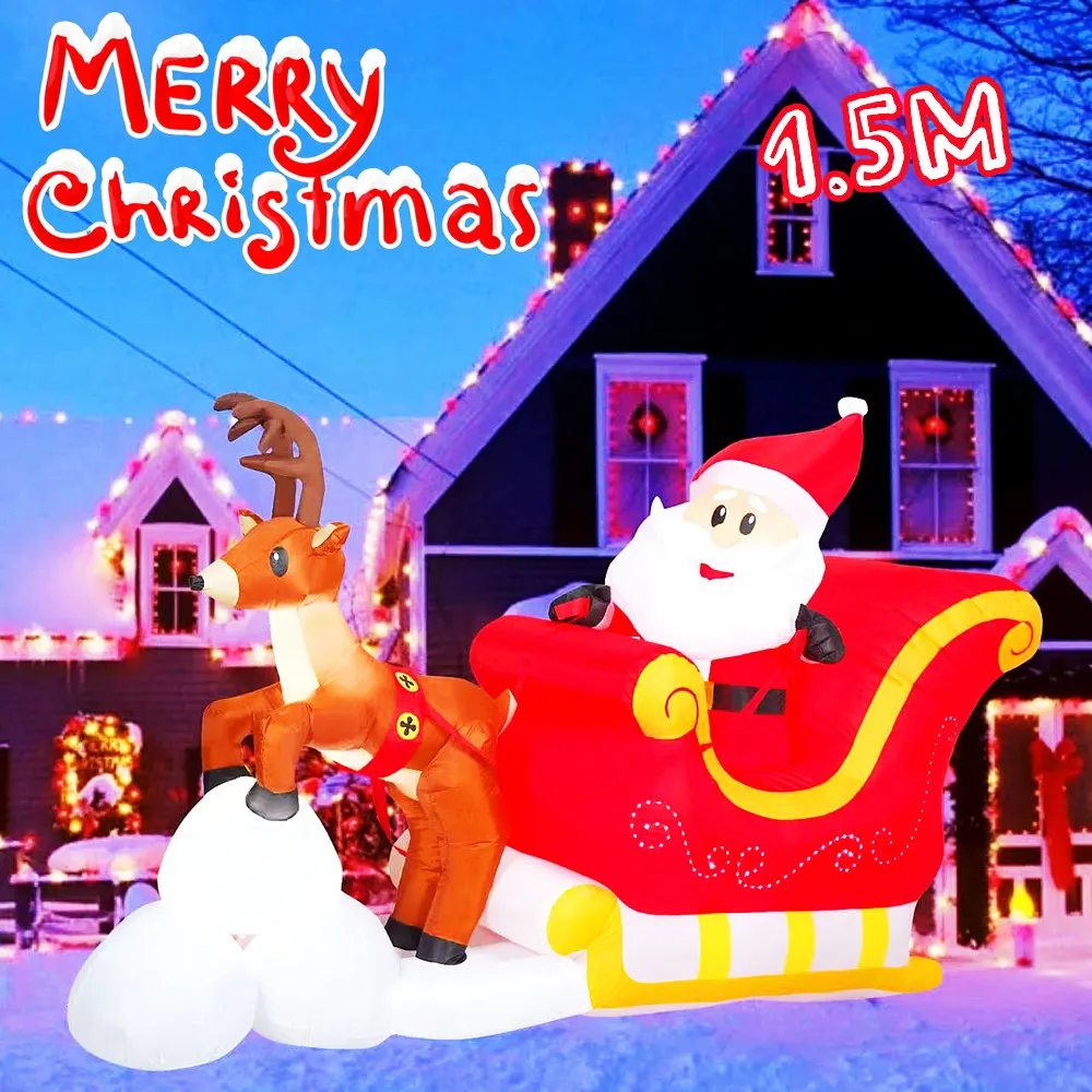 1.5M/5FT Christmas Inflatable Santa Claus Yard Decoration with LED Lights For Xmas Indoor Outdoor Garden Lawn Decoration Props
