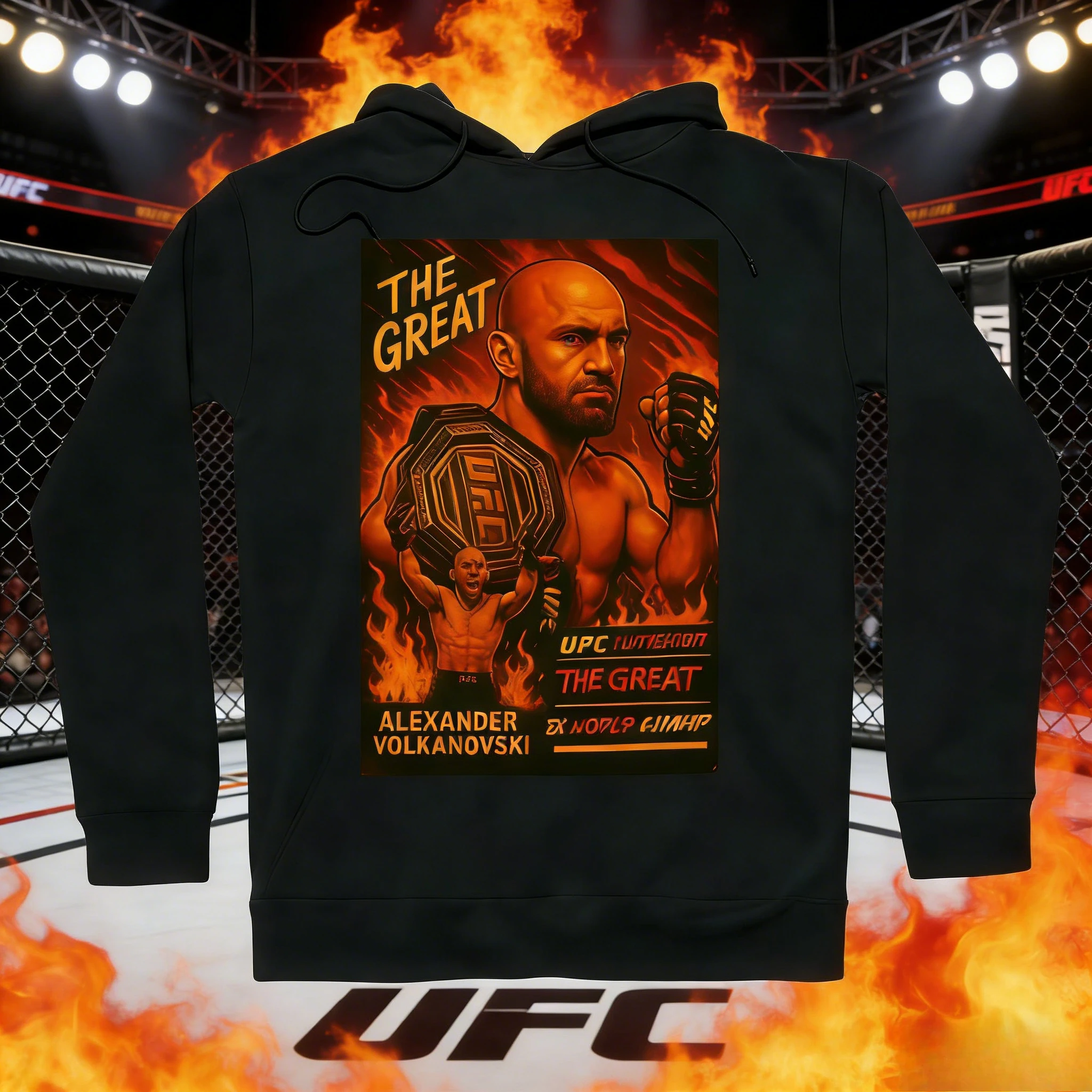 

Футболка с капюшоном UFC Alexander Volkannovsky 2026, осенне-зимняя, из чистого хлопка, с принтом, дышащая, повседневная, подходит как мужчинам, так и женщинам
