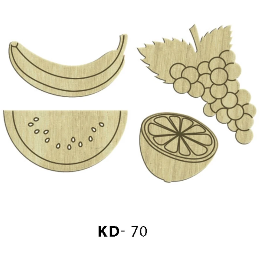 KD70 fruits, banana, watermelon, grape, mandarin 4 Set wooden package ornament