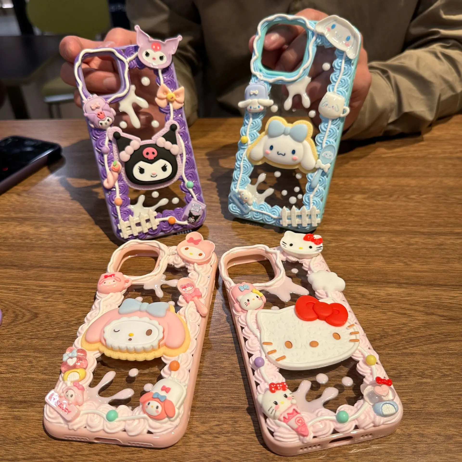 

Suitable for Iphone13 14 15promax Apple Finished Cream Gel Cute Mobile Phone Case Anime Sanrio Accessories Kuromi Hello Kitty