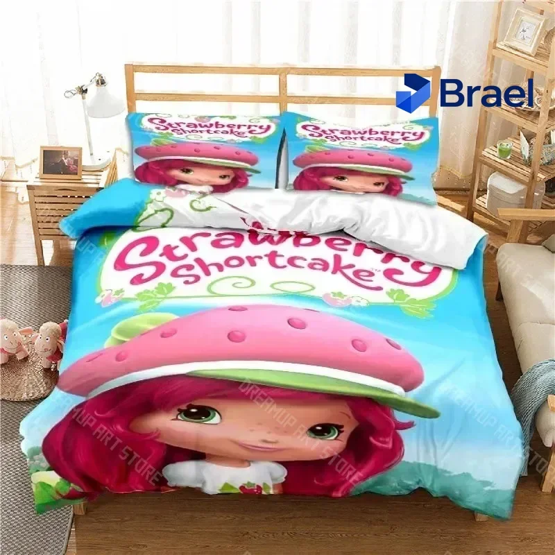 Exquisite 3D Print Strawberry Cartoon Shortcake Bedding Set Boys Girls Twin Queen King Size Duvet Cover Pillowcase Bed Boys Adu