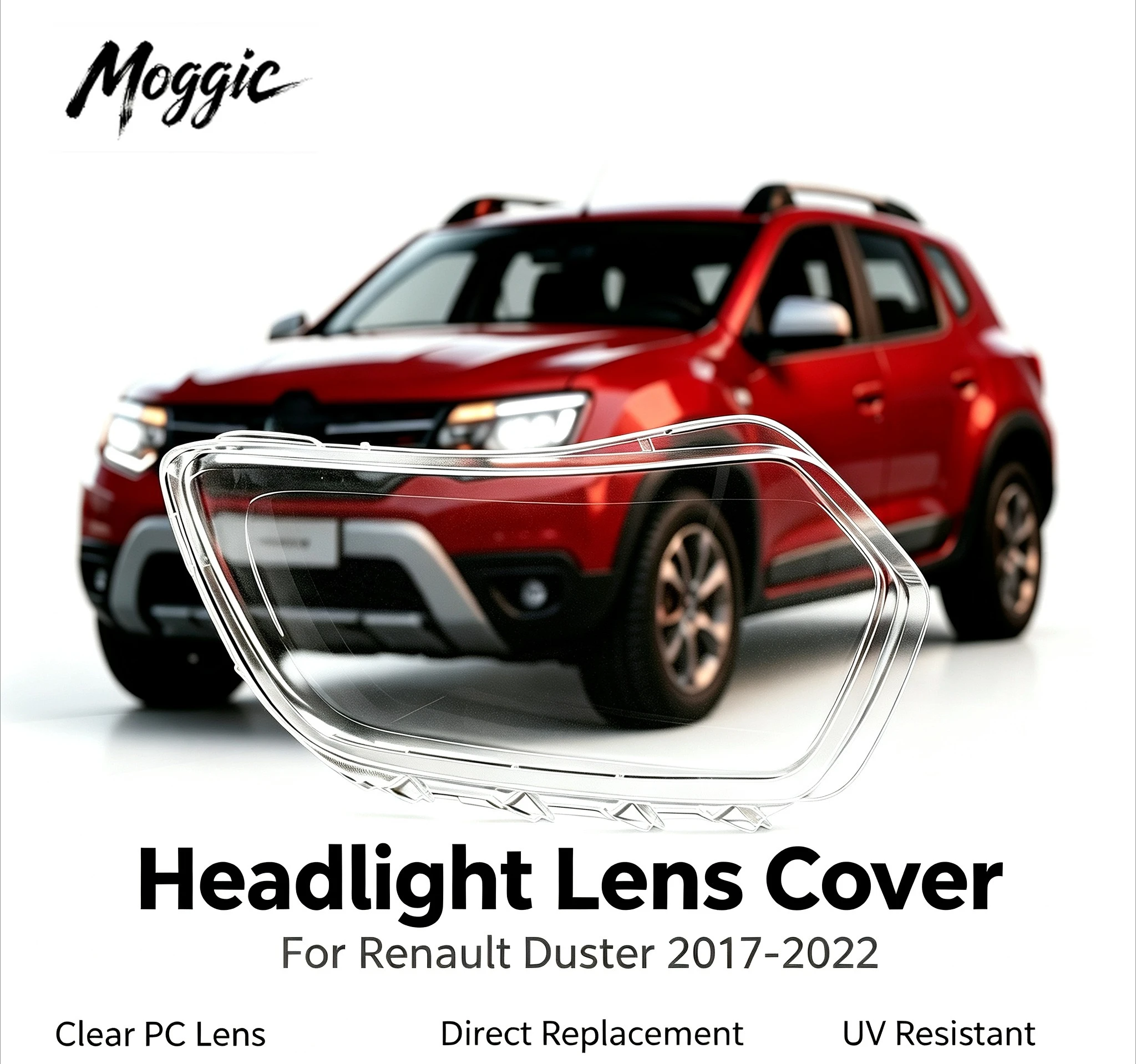 Moggic Headlight Lens Cover For Renault Duster 2017-2022 Left Right Pair Optional Butyl Seal Glue Replacement Shell