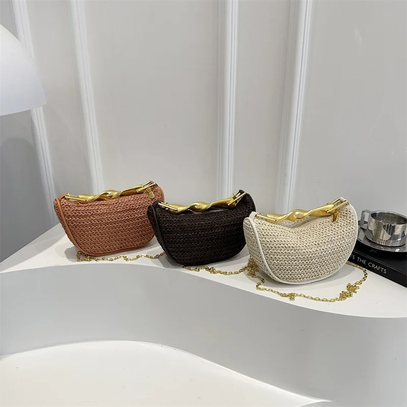 

Personalized Metal Handle Shoulder Bag Summer New Women's Mini Zipper Casual Chain Crossbody Bag Fashionable Vacation Woen Bag