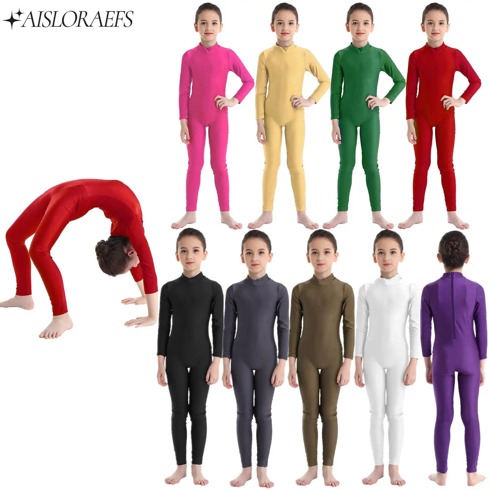 Kids Girls Ballet Dance Gymnastics Leotard Dance Costume Warm Long Sleeves Workout Training Full Body Unitard Jumpsuit Dancewear