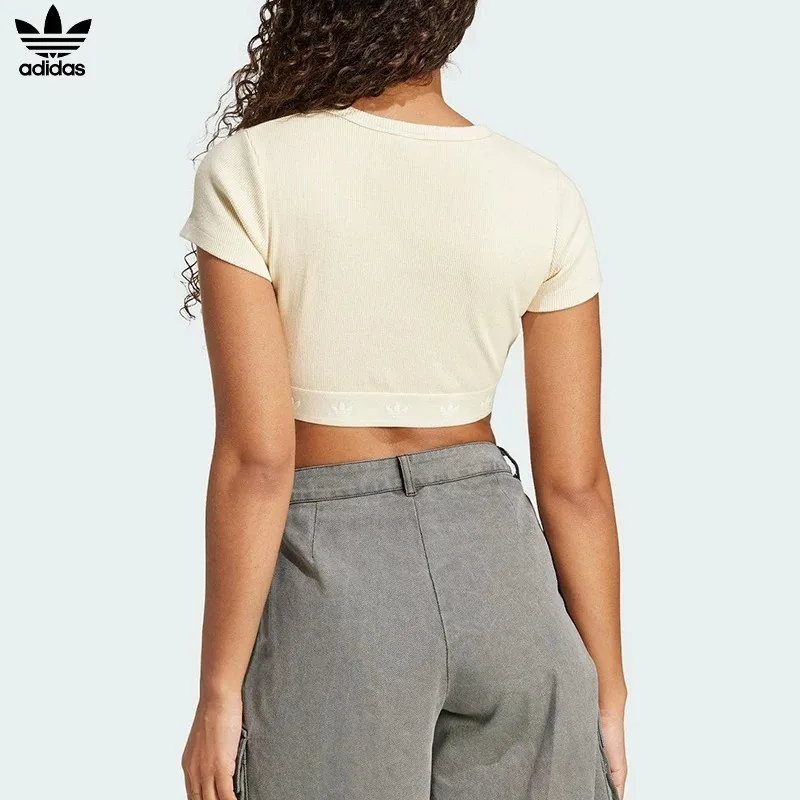 Adidas/Adidas Official Genuine Clover Ladies Breathable Knitted Short Skinny T-Shirt JD0040