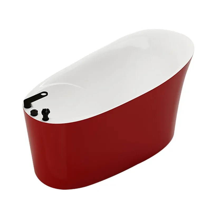 Freestanding Acrylic Bathtub High Backrest Cylindrical Soaking Tub for Small Bathroom Compact Household Bathing Fixture