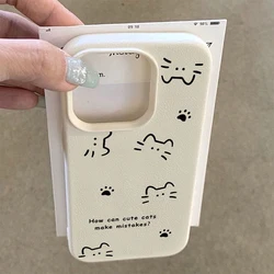 Lines Cute Cat Phone Case For iPhone 13 Case iPhone 15 16 11 12 14 17 Pro Max 17 Air Shockproof Bumper Soft Leather Cover Funda
