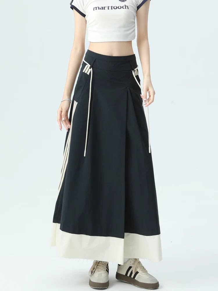 Women\'s Blue Cargo Skirt Y2k Elegant Streetwear A-Line Long Skirt Harajuku Korean Vintage 90s High Waist Skirts Clothes