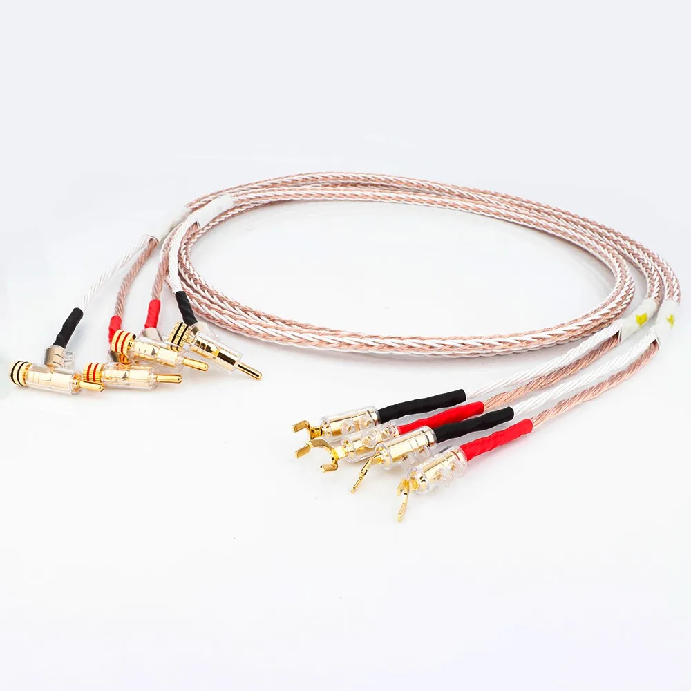 8TC 16 core Single crystal copper Audio Hi-end DIY HIFI Gold Rhodium Plated Y shape to banana plug speaker cable Cord Wire