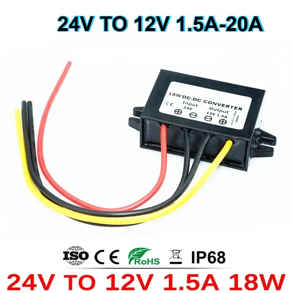 

24V to 12V 1.5A 3A 5A 10A 15A 20A Step Down DC DC Converter Voltage Regulator 24V-12V 120W Car Power Supply Buck Module CE RoHS