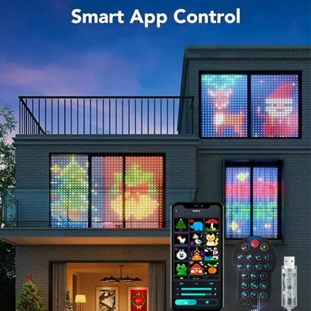 أضواء الستار الذكية RGBIC LED نافذة سلسلة أضواء APP التحكم عن بعد DIY نمط النص المشهد لعطلة عيد الميلاد الزفاف