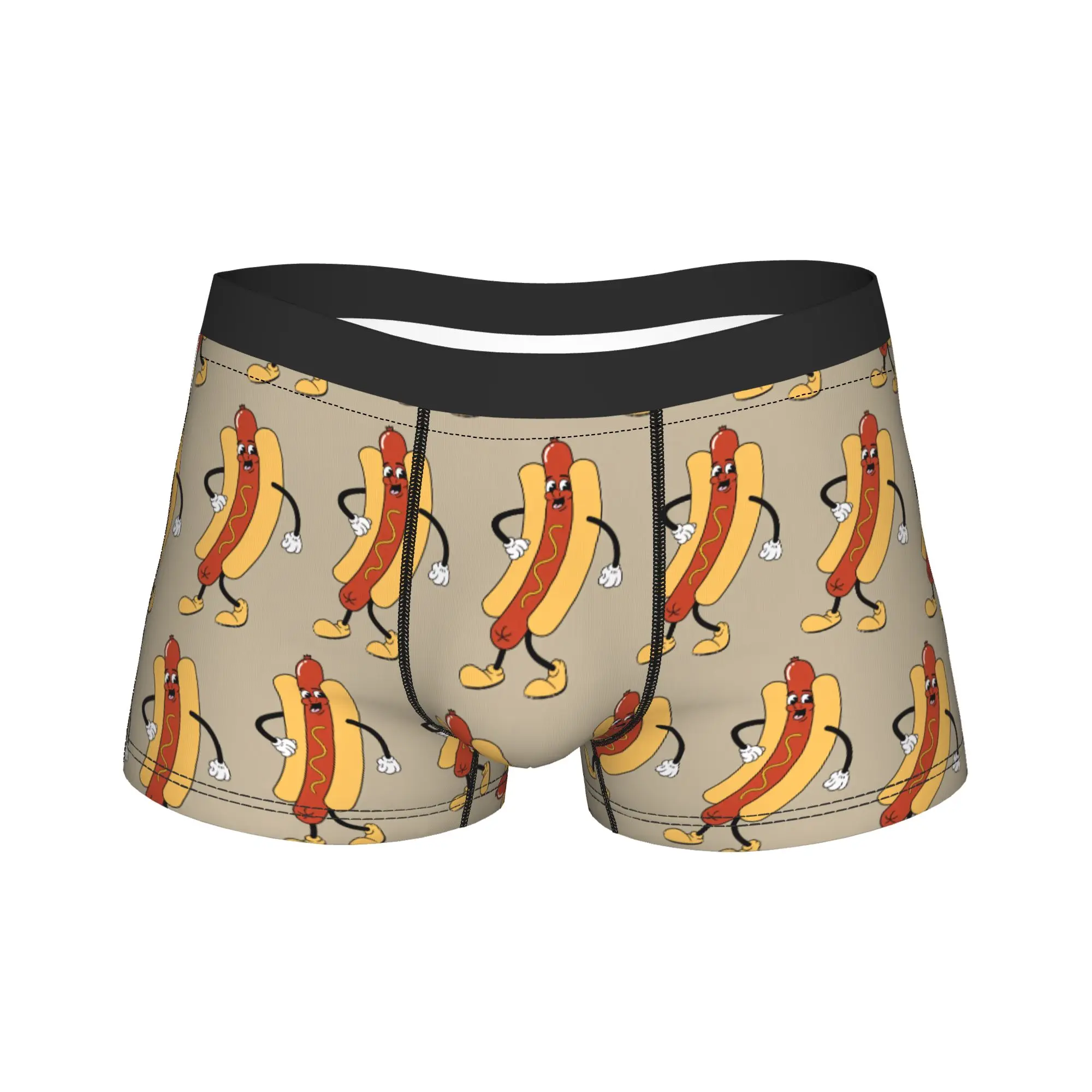 Vintage Cartoon Standing Smiling Hot Dog Mascot Underwear  Customs Boxer Shorts Trenky Males Underpants Comfortable Boxer Brief
