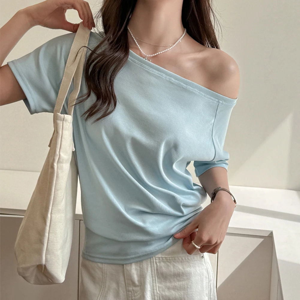 

Loose Short Sleeved Top L Casual One Shoulder Shirt For Club Outfits For Daily Wear For Seasonal Use Daily Life