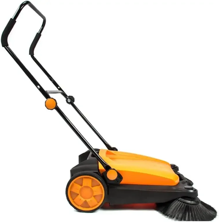 -Behind Manual Push Floor Sweeper - 6.6 Gallon Capacity, 27.5