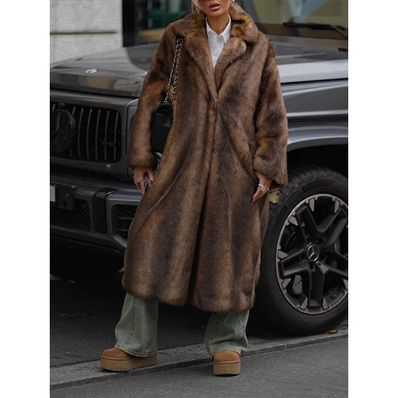 

Fashionable Eco-friendly Faux Fur Coat Women's Fashion Elegant Plush Coat