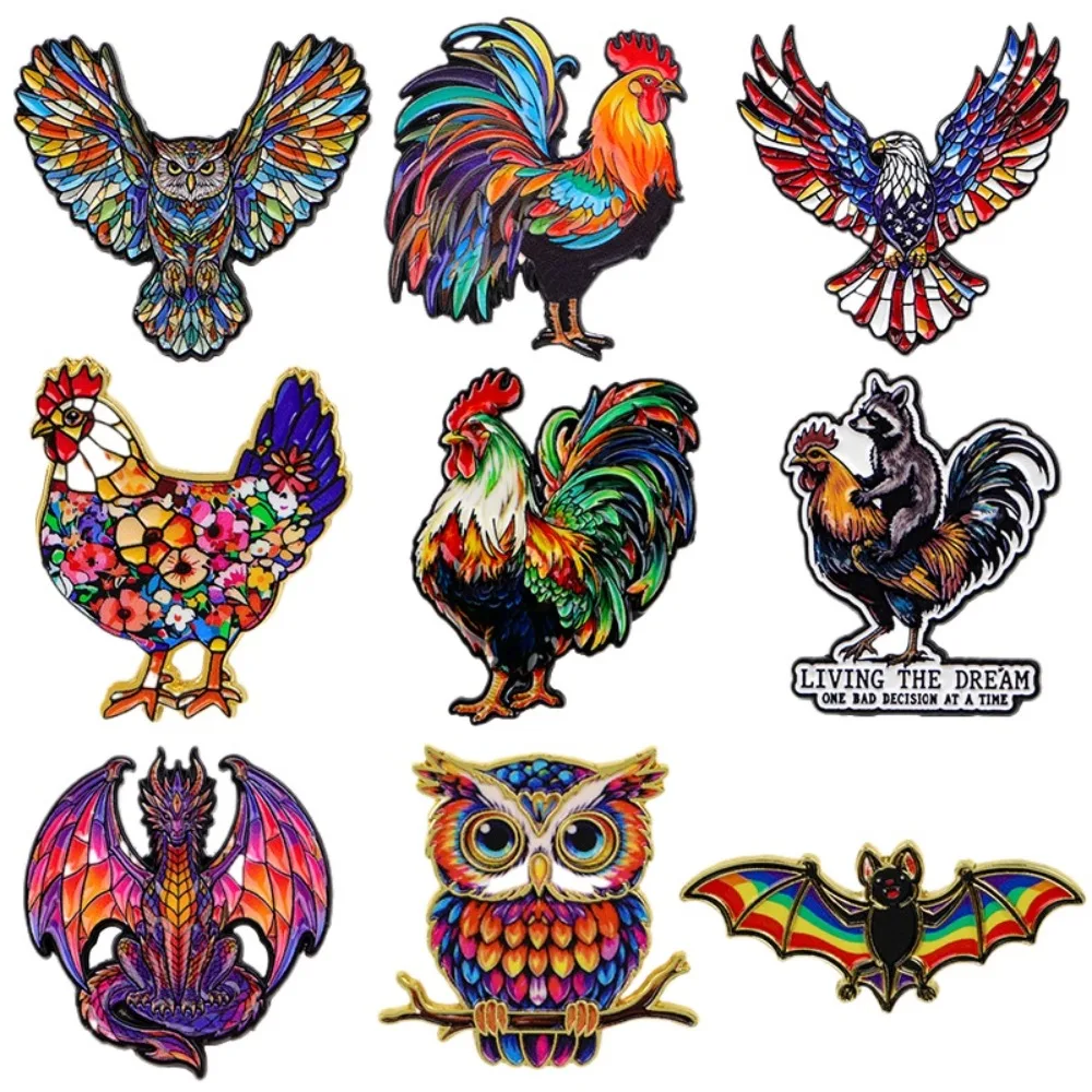 Animal Enamel Pins Rooster Eagle Owl Dragon Bat Raccoon Lapel Pin Badge Colorful Wildlife Brooch for Backpack Clothes Decor Gift