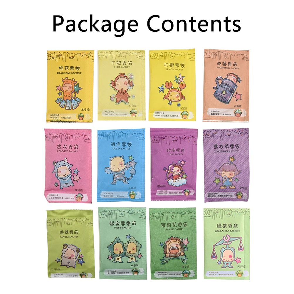 12 Pcs Fragrance Sachets Freshener Bag/Natural Aromatherapy Random Taste Incense Wardrobe Cupboard Air Flavor Scent Lemon Rose