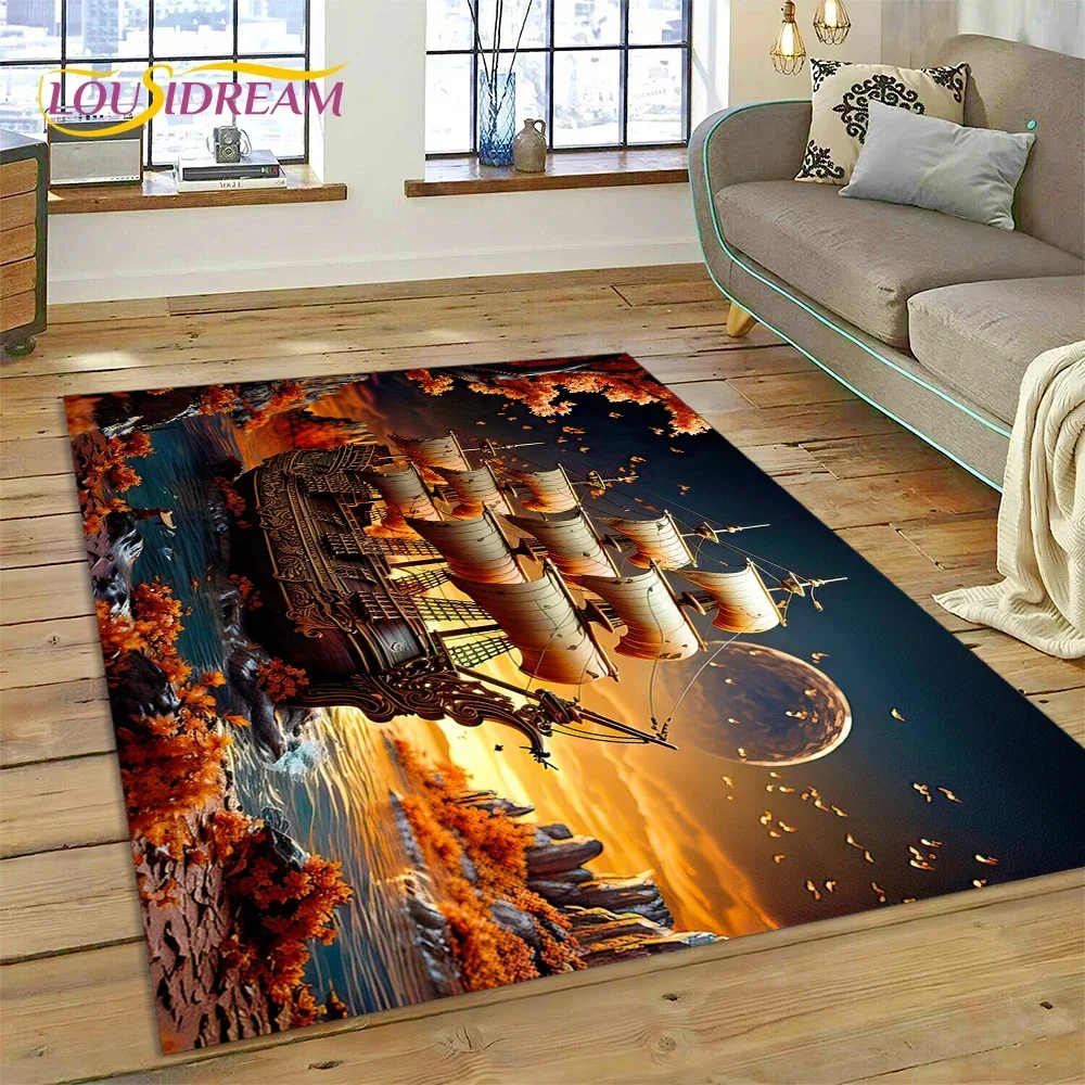 

Ковер-пазл «Древний пиратский корабль» (барка, парусник) для спальни, гостиной, декора дивана, детских игр, большой декоративный напольный коврик