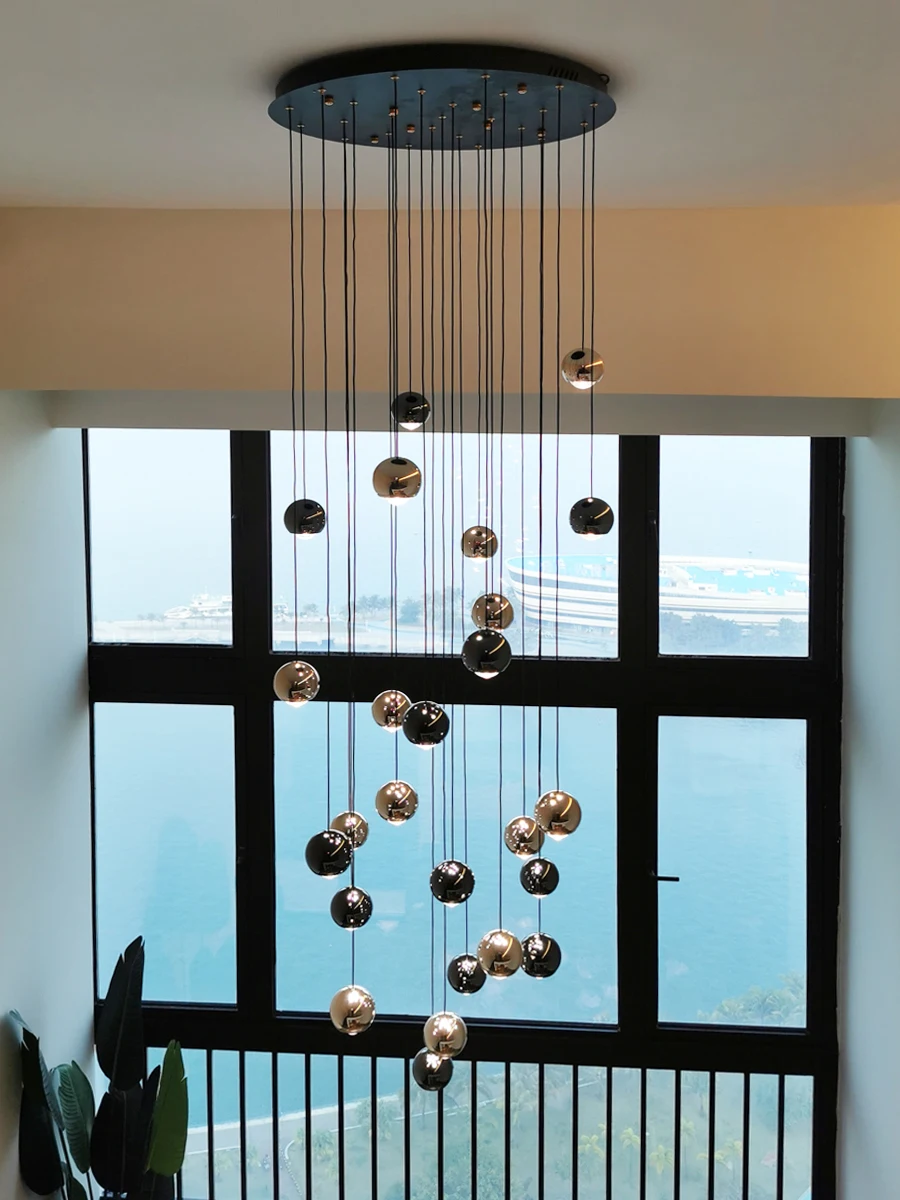 Designer Staircase Pendant Modern Round Ball Villa Led Pendant Penthouse Living Room Pendant Home Decoration Lighting Mix