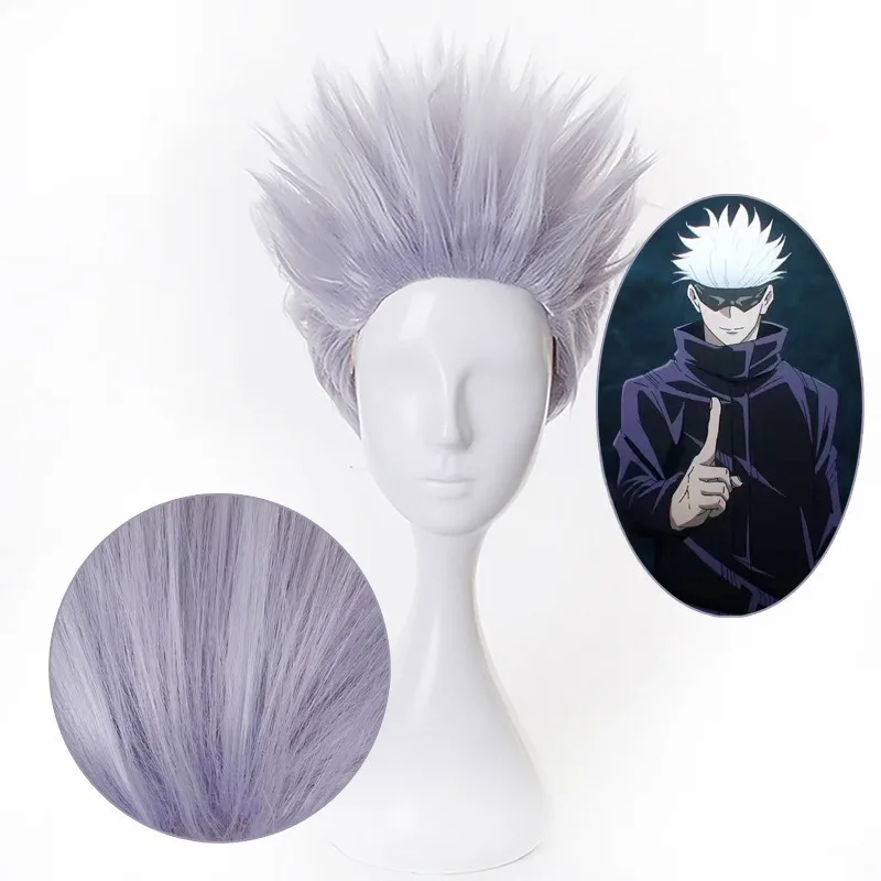 

Парик Gojo Satoru Jujutsu Kaisen, парик для косплея и шапочка для парика, короткие серебристо-фиолетовые синтетические термостойкие волосы