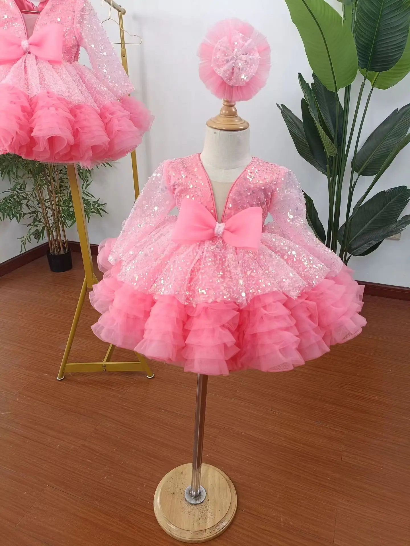 Princess Dress for Girls Purple Baby Birthday Poncho Veil Dress Model Show Foreign Trade Baby's Birthday Dress