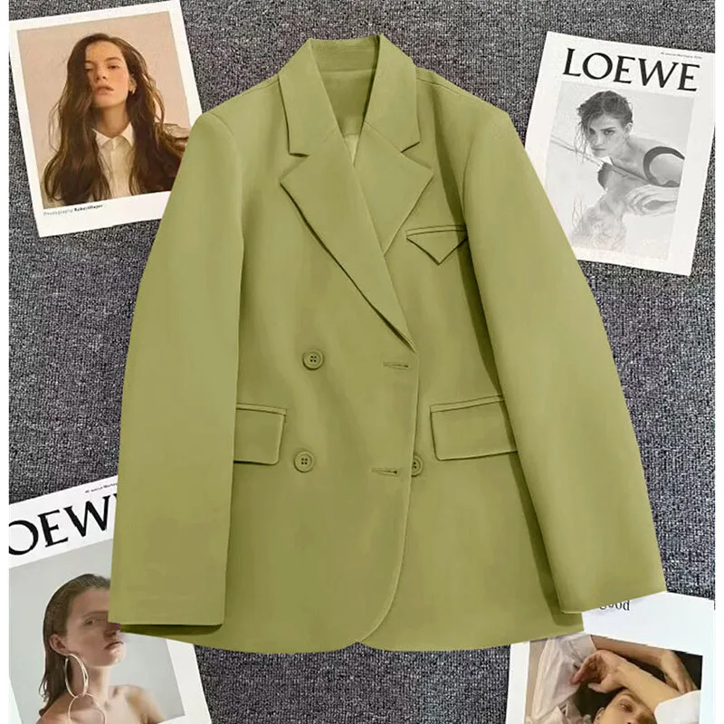 Blazer de doble botonadura para mujer, Chaqueta de traje suelta de sentido avanzado, ropa de abrigo de temperamento versión coreana, primavera y otoño