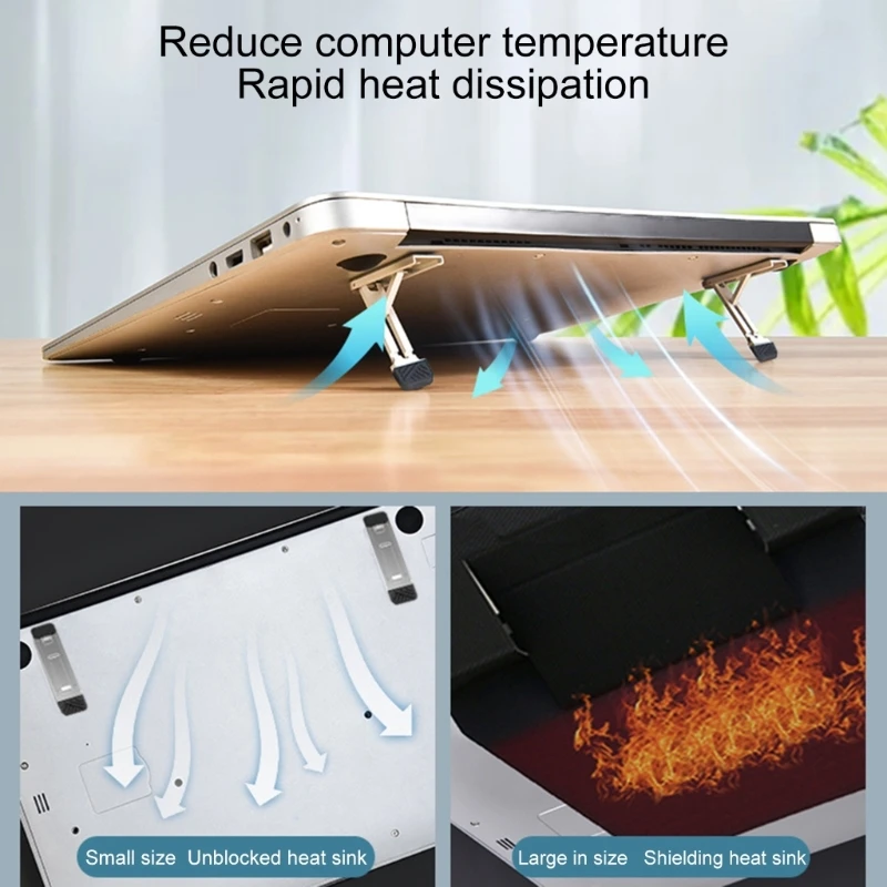 Suporte portátil dobrável alumínio para laptop Suporte resfriamento invisível Risers Altura ajustável Suporte para laptop