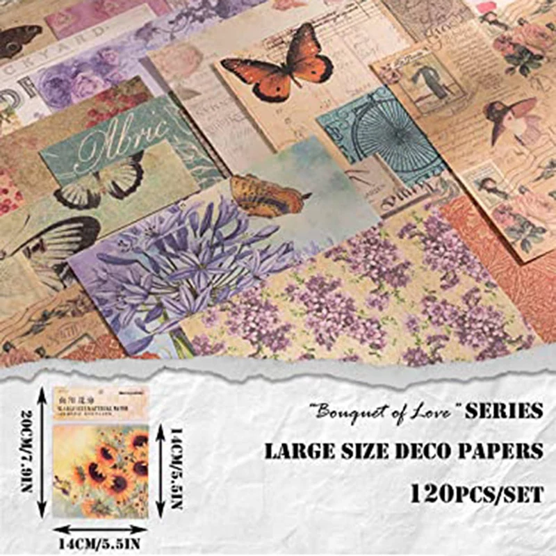 120 sztuk papieru Deco do scrapbookingu, materiały do dziennika śmieci w stylu Vintage o wymiarach 5,5x5,5 cala