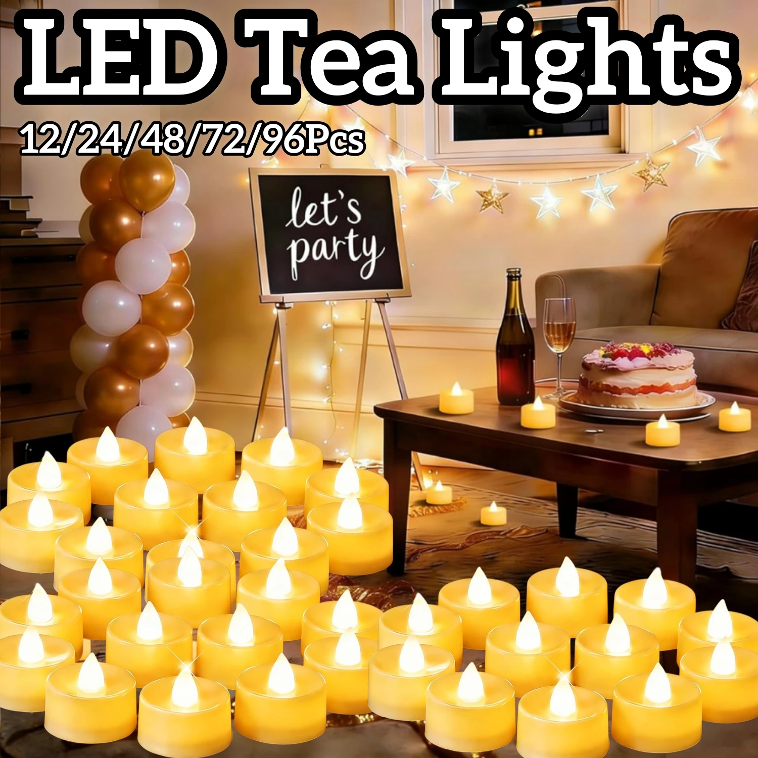

12-96Pcs Led Tea Lights Votive Candles Battery Operated Led Tealight Candles Battery Tealight Candles Fake Tealights Candles