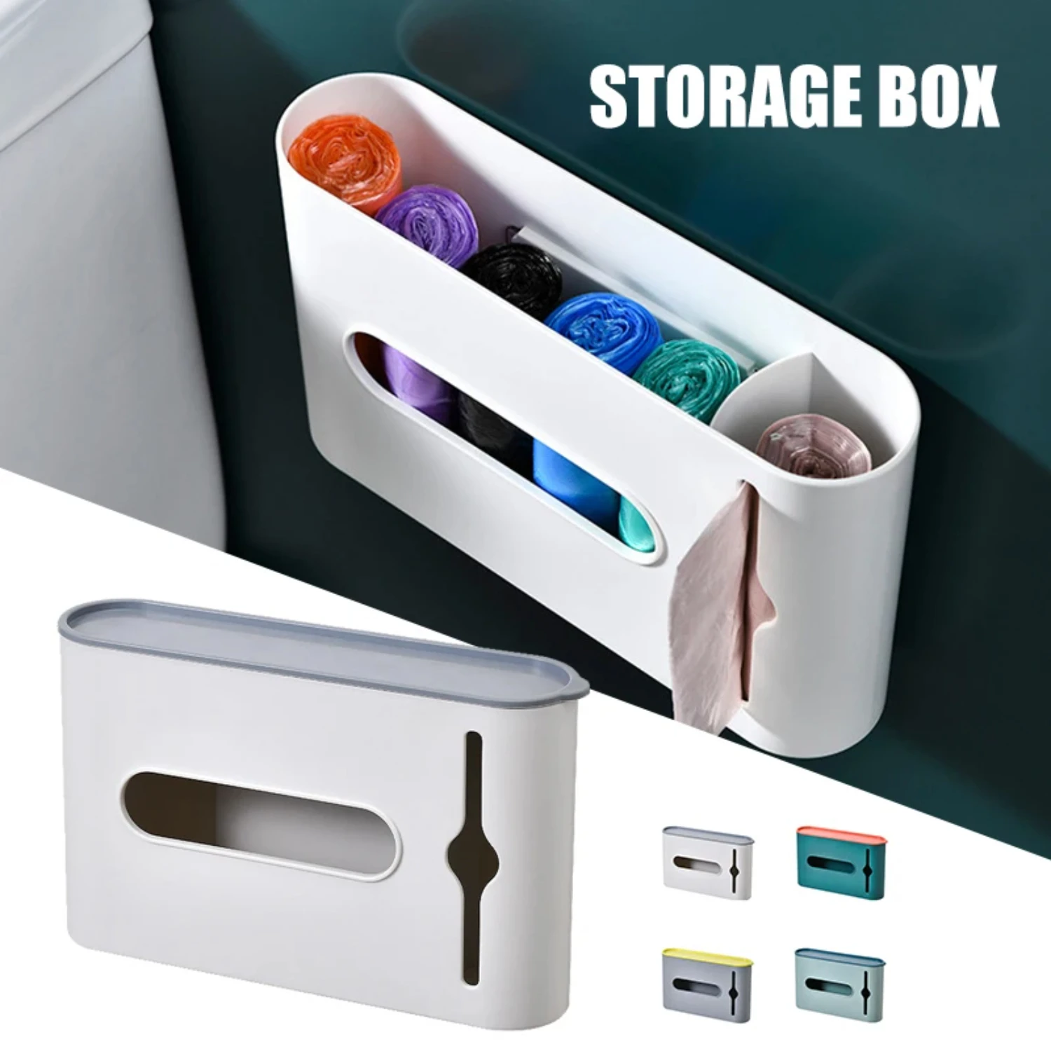 Removable Plastic Trash Bags Holder Box Wall Mounted Garbage Dispenser Waste Organizer for Bathroom Kitchen - Convenient and Spa